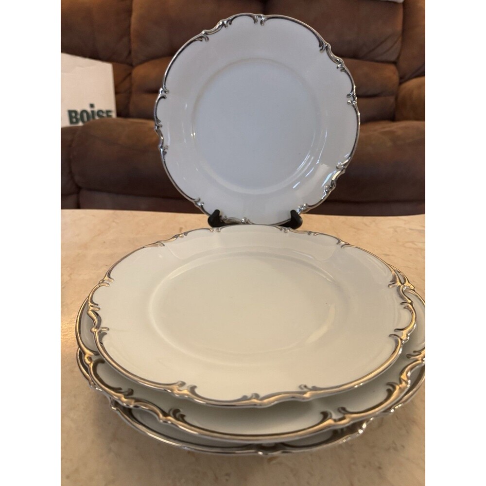 Set of 4 Hutschenreuther Sylvia Platinum Dinner Plates 10" & 11" Vintage Germany